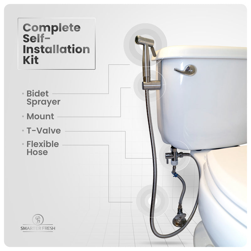 SmarterFresh Luxury Hand Held Bidet Sprayer - Superior Pressure Control Shattaf - Complete Stainless Steel Diaper Sprayer Hand Bidet Set for Toilet