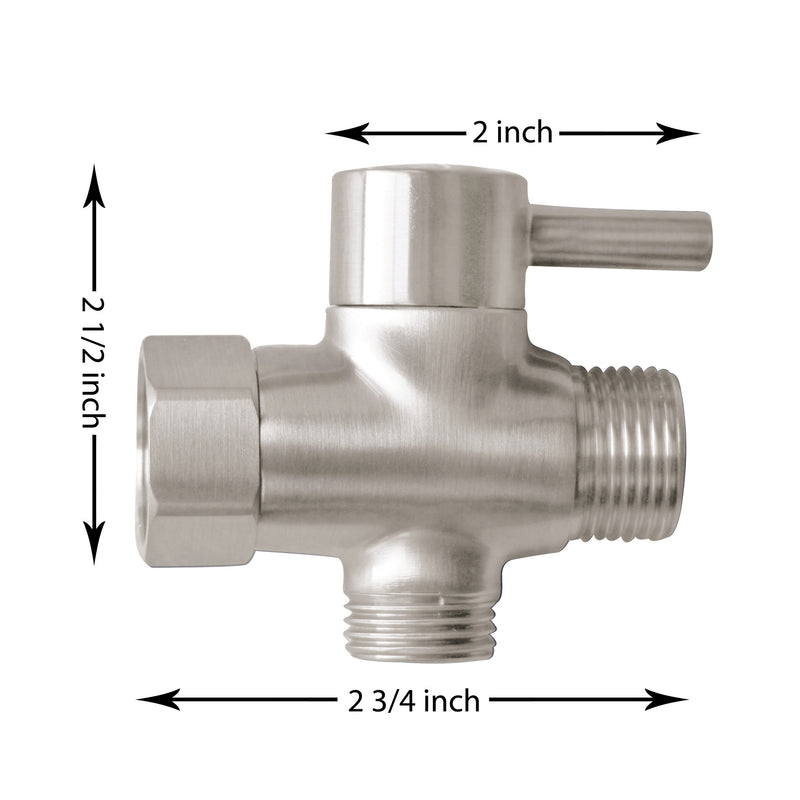 SmarterFresh Brass Brushed Nickel Finish 3 Way T-Valve Adapter