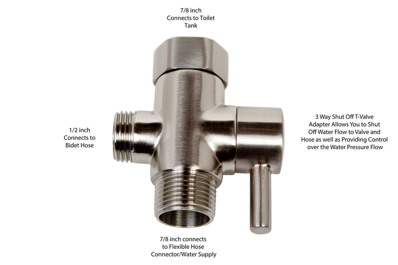 SmarterFresh Brass Brushed Nickel Finish 3 Way T-Valve Adapter